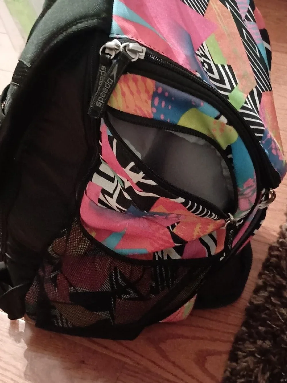 Speedo Multicolor Geometric Pink Teal Yellow Backpack